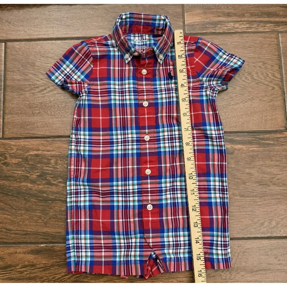 Polo Ralph Lauren Baby Boy 6M Short Romper Red Blue Plaid Patriotic USA